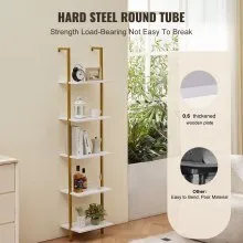 VEVOR Industrial Square Pipe Shelf 5 Tier 15.6x11.8in Wall-Mount Gold White