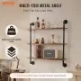 VEVOR Industrial Pipe Shelf, 3 Tier 32x7.87in, Wall-Mount Floating Rustic Wood Shelves Bracket Display Bookshelf, Storage Rack Sundries Holder for Kitchen Bedroom Bathroom Living Room, Black
