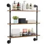 VEVOR Industrial Pipe Shelf, 3 Tier 32x7.87in, Wall-Mount Floating Rustic Wood Shelves Bracket Display Bookshelf, Storage Rack Sundries Holder for Kitchen Bedroom Bathroom Living Room, Black