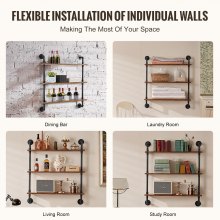 VEVOR Industrial Pipe Shelf 3 Tier 32x7.87in Wall-Mount for Kitchen Bedroom