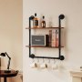 VEVOR Estantería industrial de tubos, 2 niveles, 61 x 20 cm, de madera rústica flotante para montaje en pared, soporte para libros, soporte para artículos diversos, para cocina, dormitorio, baño, sala de estar, color negro