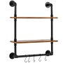 VEVOR Estantería industrial de tubos, 2 niveles, 61 x 20 cm, de madera rústica flotante para montaje en pared, soporte para libros, soporte para artículos diversos, para cocina, dormitorio, baño, sala de estar, color negro