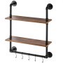 VEVOR Estantería industrial de tubos, 2 niveles, 61 x 20 cm, de madera rústica flotante para montaje en pared, soporte para libros, soporte para artículos diversos, para cocina, dormitorio, baño, sala de estar, color negro