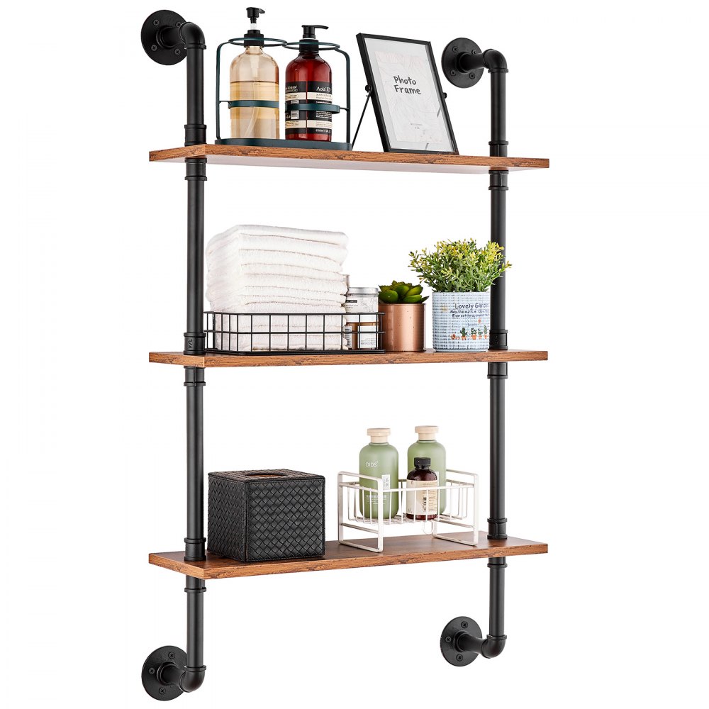 VEVOR Industrial Pipe Shelf 3 Tier 24x7.87in Wall-Mount for Kitchen Bedroom