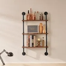 VEVOR Industrial Pipe Shelf 3 Tier 24x7.87in Wall-Mount for Kitchen Bedroom