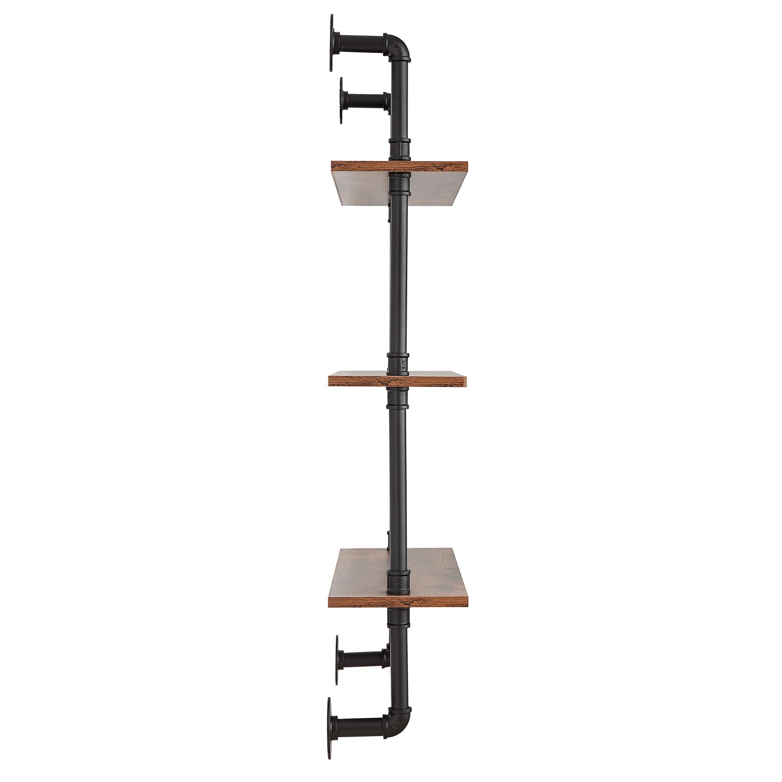 VEVOR Industrial Pipe Shelf, 3 Tier 24x7.87in, Wall-Mount Floating Rustic Wood Shelves Bracket Display Bookshelf, Storage Rack Sundries Holder for Kitchen Bedroom Bathroom Living Room, Black