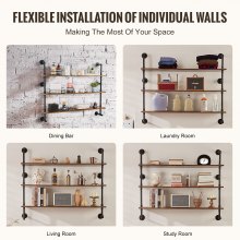 VEVOR Industrial Pipe Shelf 3 Tier 48x9.84in Wall-Mount for Kitchen Bedroom