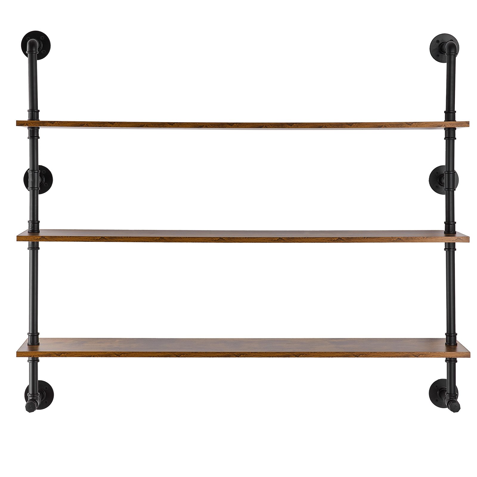 VEVOR Industrial Pipe Shelf, 3 Tier 48x9.84in, Wall-Mount Floating Rustic Wood Shelves Bracket Display Bookshelf, Storage Rack Sundries Holder for Kitchen Bedroom Bathroom Living Room, Black