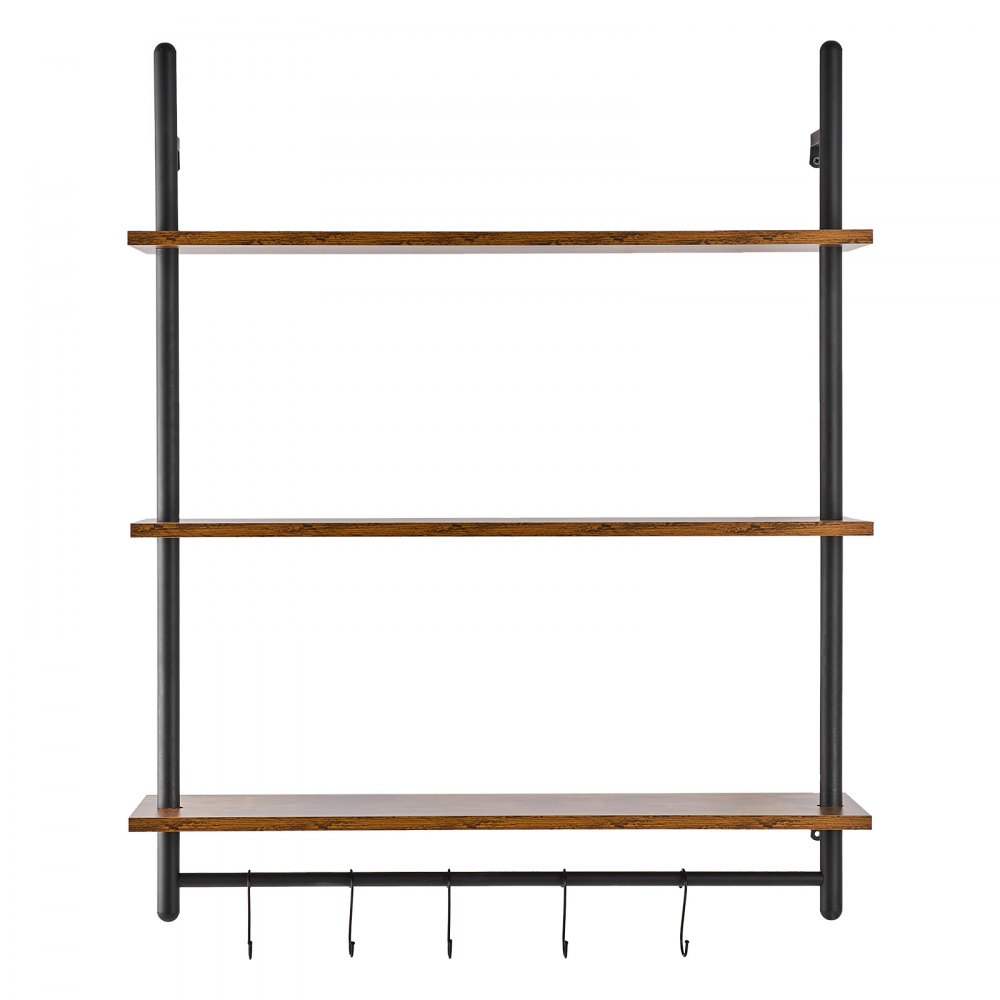 VEVOR Industrial Pipe Shelf, 3 Tier 32x9.84in, Wall-Mount Floating Rustic Wood Shelves Bracket Display Bookshelf, Storage Rack Sundries Holder for Kitchen Bedroom Bathroom Living Room, Black