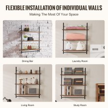 VEVOR Industrial Pipe Shelf 3 Tier 32x9.84in Wall-Mount for Kitchen Bedroom