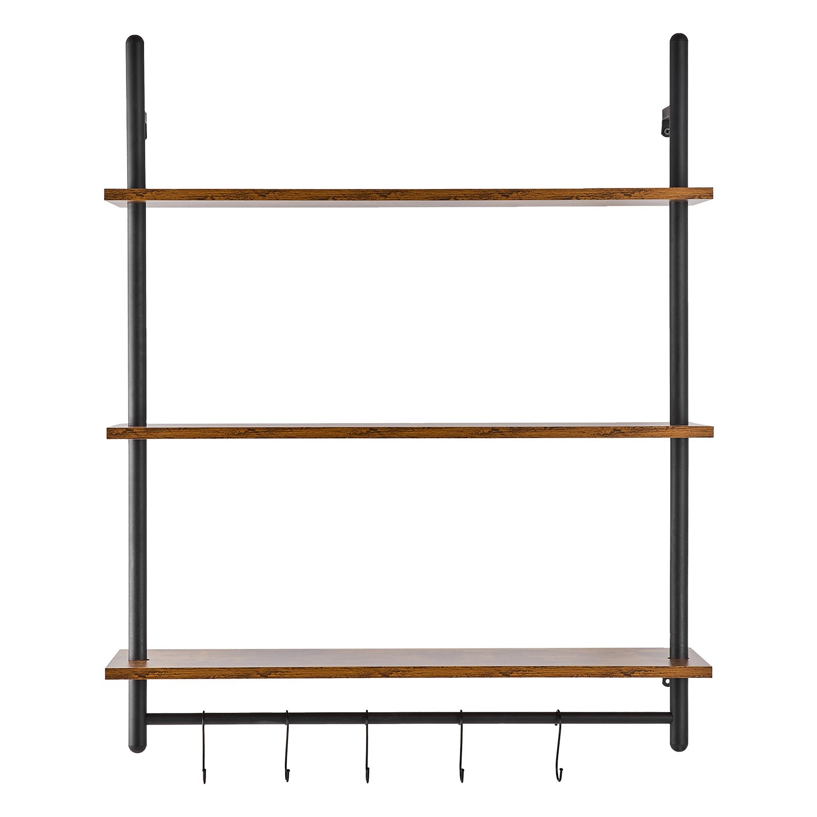 VEVOR Industrial Pipe Shelf, 3 Tier 32x9.84in, Wall-Mount Floating Rustic Wood Shelves Bracket Display Bookshelf, Storage Rack Sundries Holder for Kitchen Bedroom Bathroom Living Room, Black
