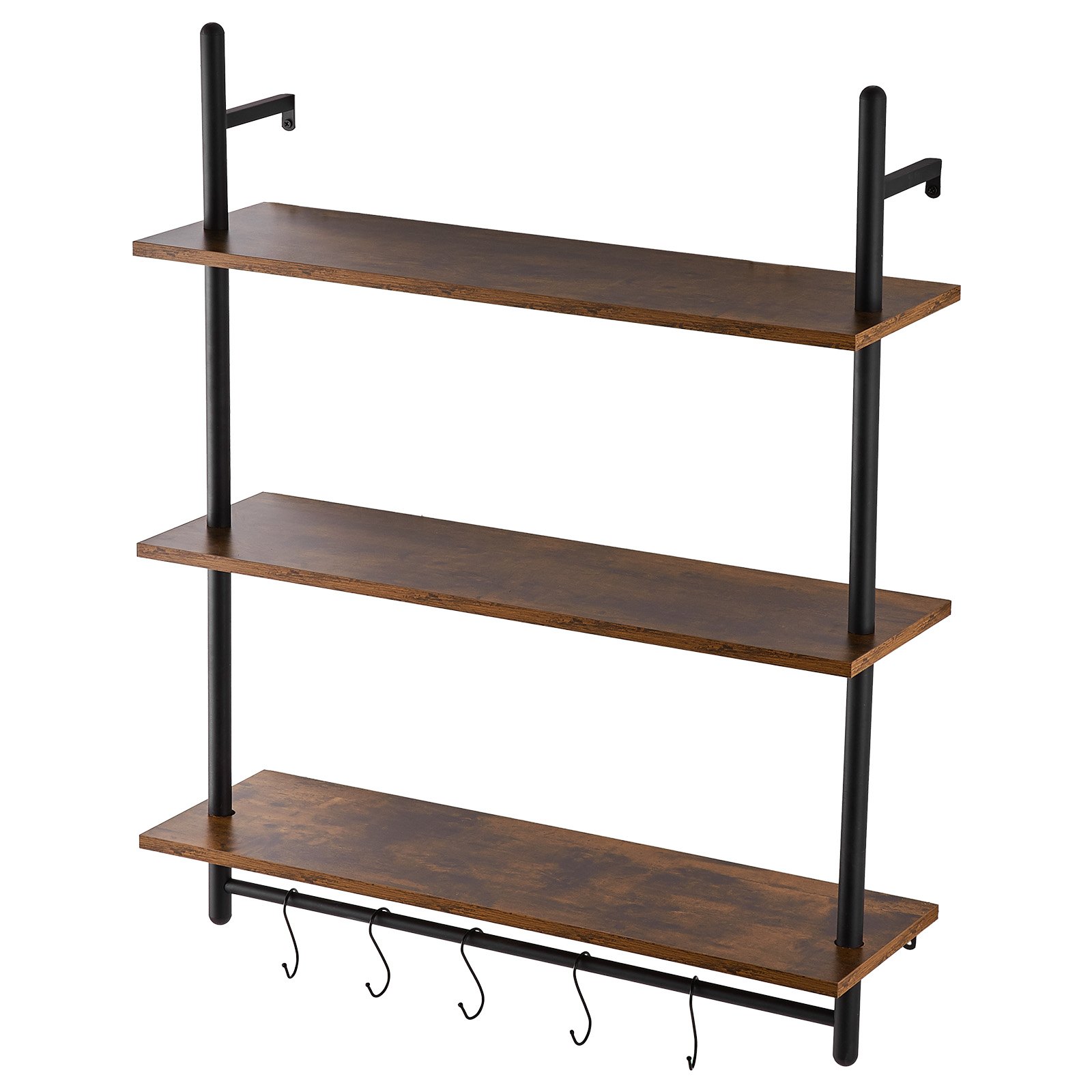 VEVOR Industrial Pipe Shelf, 3 Tier 32x9.84in, Wall-Mount Floating Rustic Wood Shelves Bracket Display Bookshelf, Storage Rack Sundries Holder for Kitchen Bedroom Bathroom Living Room, Black