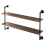 VEVOR Industrial Pipe Shelf, 2 Tier 48x 9.84in, Wall-Mount Floating Rustic Wood Shelves Bracket Display Bookshelf, Storage Rack Sundries Holder for Kitchen Bedroom Bathroom Living Room, Black