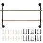 VEVOR Industrial Pipe Shelf, 2 Tier 48x 9.84in, Wall-Mount Floating Rustic Wood Shelves Bracket Display Bookshelf, Storage Rack Sundries Holder for Kitchen Bedroom Bathroom Living Room, Black