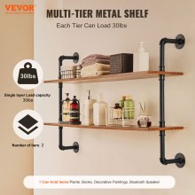 VEVOR Industrial Pipe Shelf 2 Tier 48x 9.84in Wall-Mount for Kitchen Bedroom