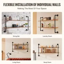 VEVOR Industrial Pipe Shelf 2 Tier 48x 9.84in Wall-Mount for Kitchen Bedroom