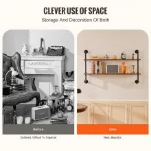 VEVOR Industrial Pipe Shelf 2 Tier 48x 9.84in Wall-Mount for Kitchen Bedroom