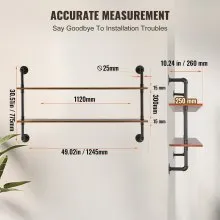 VEVOR Industrial Pipe Shelf 2 Tier 48x 9.84in Wall-Mount for Kitchen Bedroom