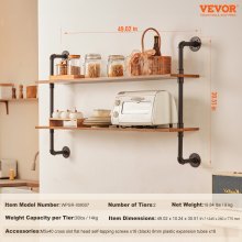 VEVOR Industrial Pipe Shelf 2 Tier 48x 9.84in Wall-Mount for Kitchen Bedroom