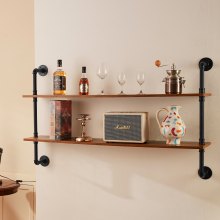 VEVOR Industrial Pipe Shelf 2 Tier 48x 9.84in Wall-Mount for Kitchen Bedroom