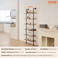 VEVOR Industrial Pipe Shelf 6 Tier 24x9.84in Wall-Mount for Kitchen Bedroom