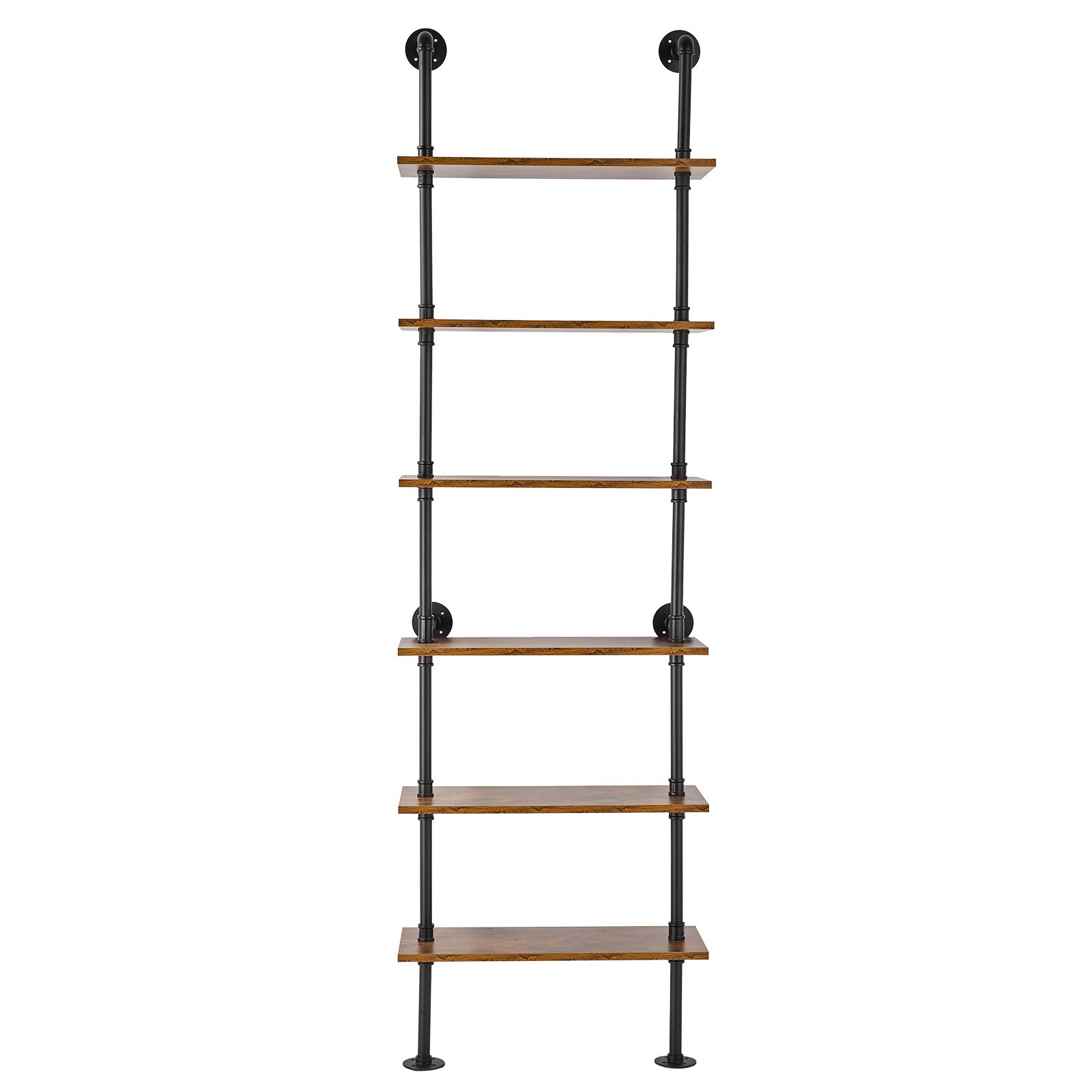 VEVOR Industrial Pipe Shelf, 6 Tier 24x9.84in, Wall-Mount Floating Rustic Wood Shelves Bracket Display Bookshelf, Storage Rack Sundries Holder for Kitchen Bedroom Bathroom Living Room, Black