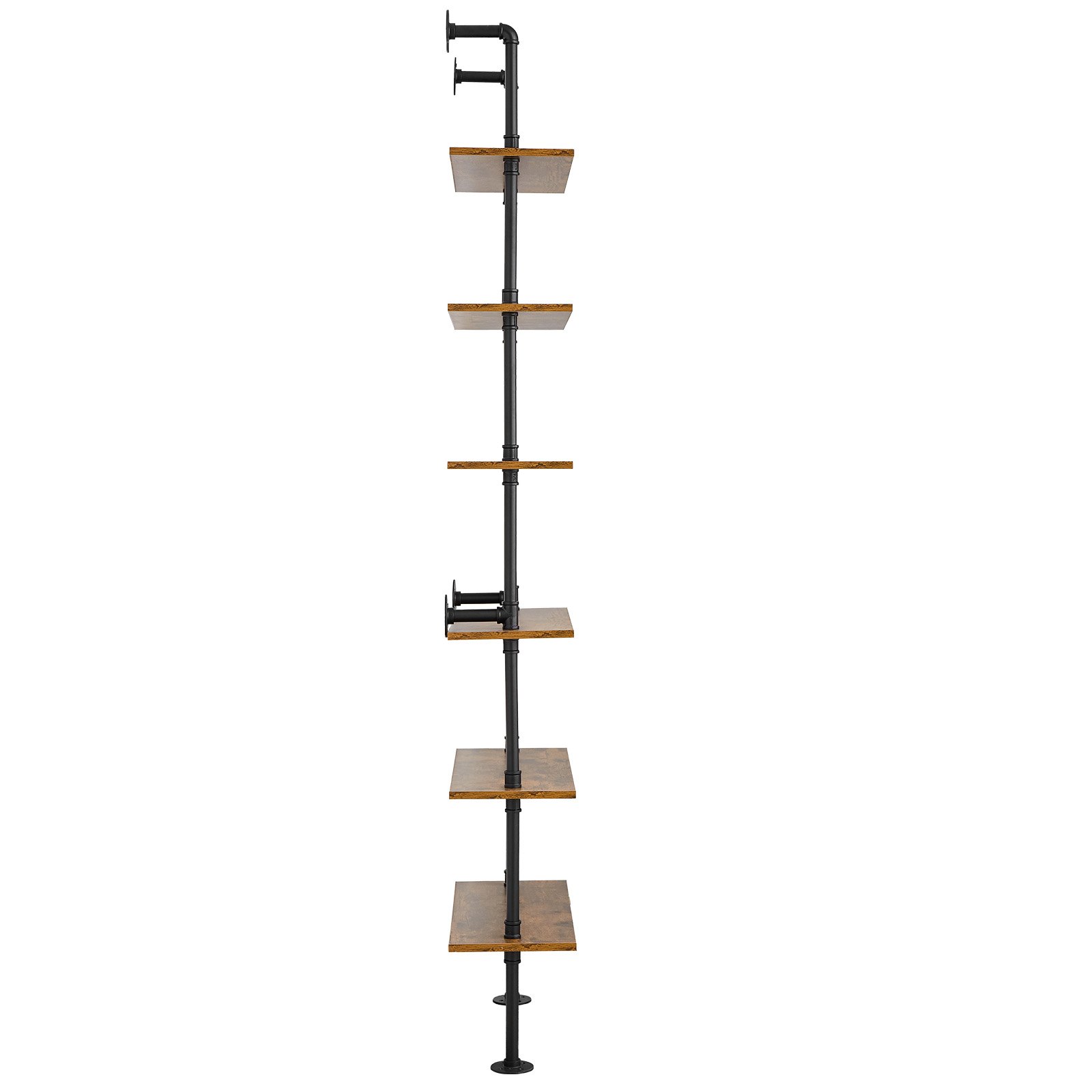 VEVOR Industrial Pipe Shelf, 6 Tier 24x9.84in, Wall-Mount Floating Rustic Wood Shelves Bracket Display Bookshelf, Storage Rack Sundries Holder for Kitchen Bedroom Bathroom Living Room, Black