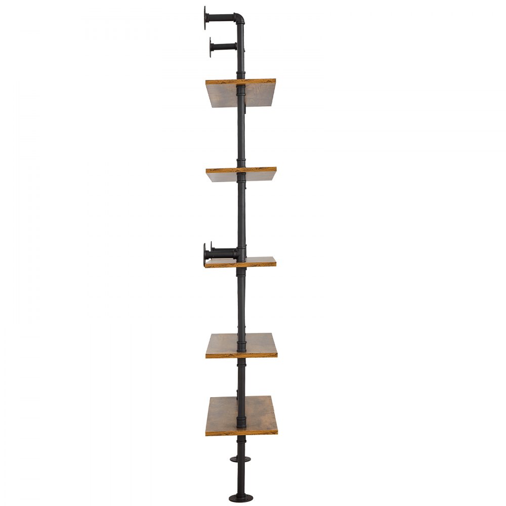 VEVOR Industrial Pipe Shelf, 5 Tier 24x9.84in, Wall-Mount Floating Rustic Wood Shelves Bracket Display Bookshelf, Storage Rack Sundries Holder for Kitchen Bedroom Bathroom Living Room, Black