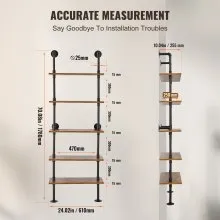 VEVOR Industrial Pipe Shelf 5 Tier 24x9.84in Wall-Mount for Kitchen Bedroom