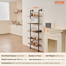 VEVOR Industrial Pipe Shelf 5 Tier 24x9.84in Wall-Mount for Kitchen Bedroom