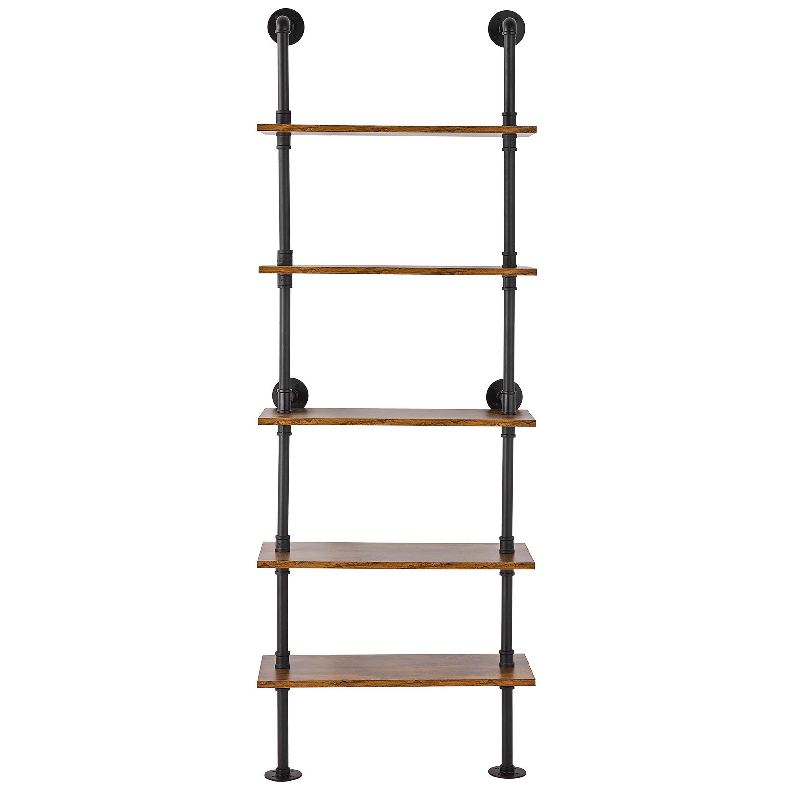 VEVOR Industrial Pipe Shelf, 5 Tier 24x9.84in, Wall-Mount Floating Rustic Wood Shelves Bracket Display Bookshelf, Storage Rack Sundries Holder for Kitchen Bedroom Bathroom Living Room, Black