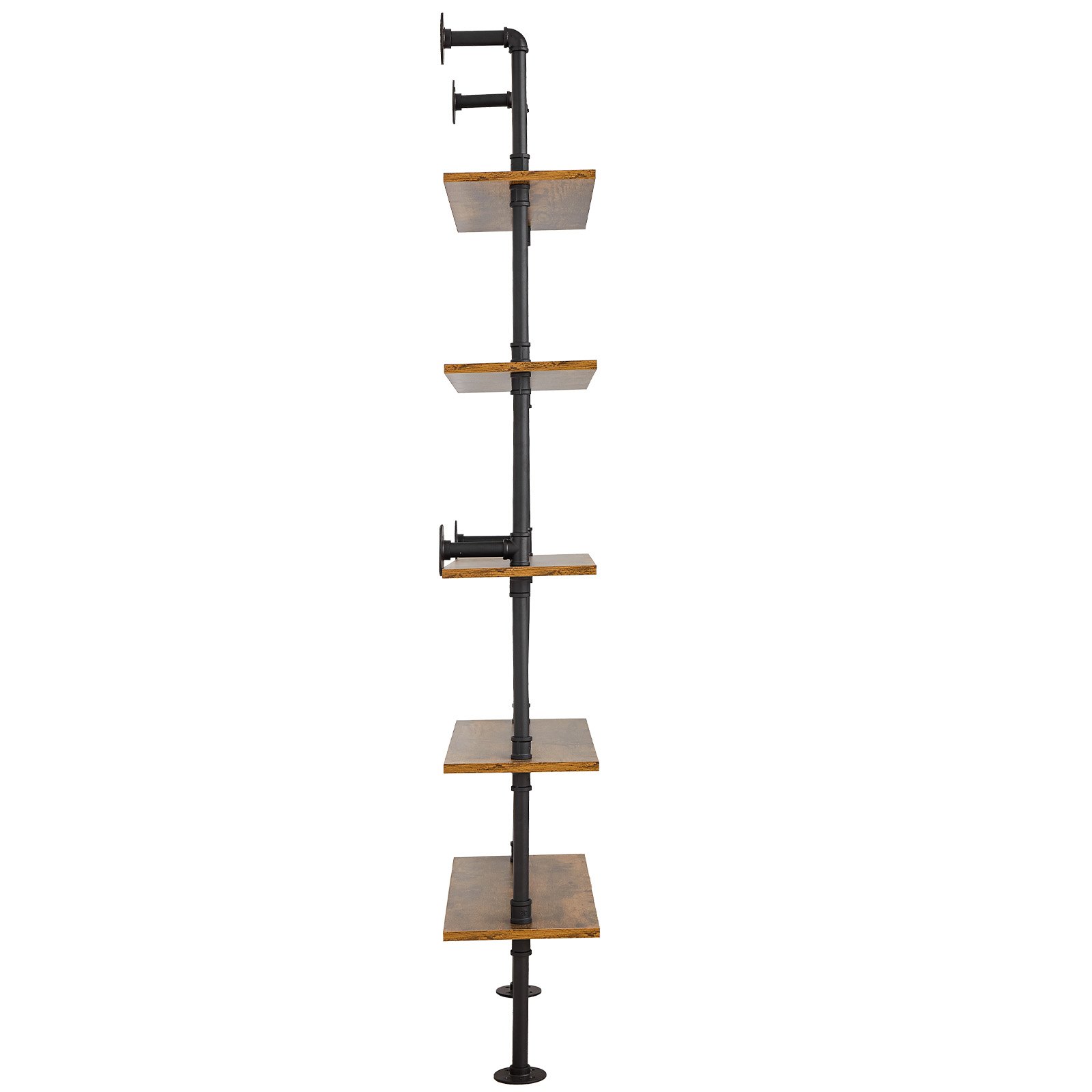 VEVOR Industrial Pipe Shelf, 5 Tier 24x9.84in, Wall-Mount Floating Rustic Wood Shelves Bracket Display Bookshelf, Storage Rack Sundries Holder for Kitchen Bedroom Bathroom Living Room, Black