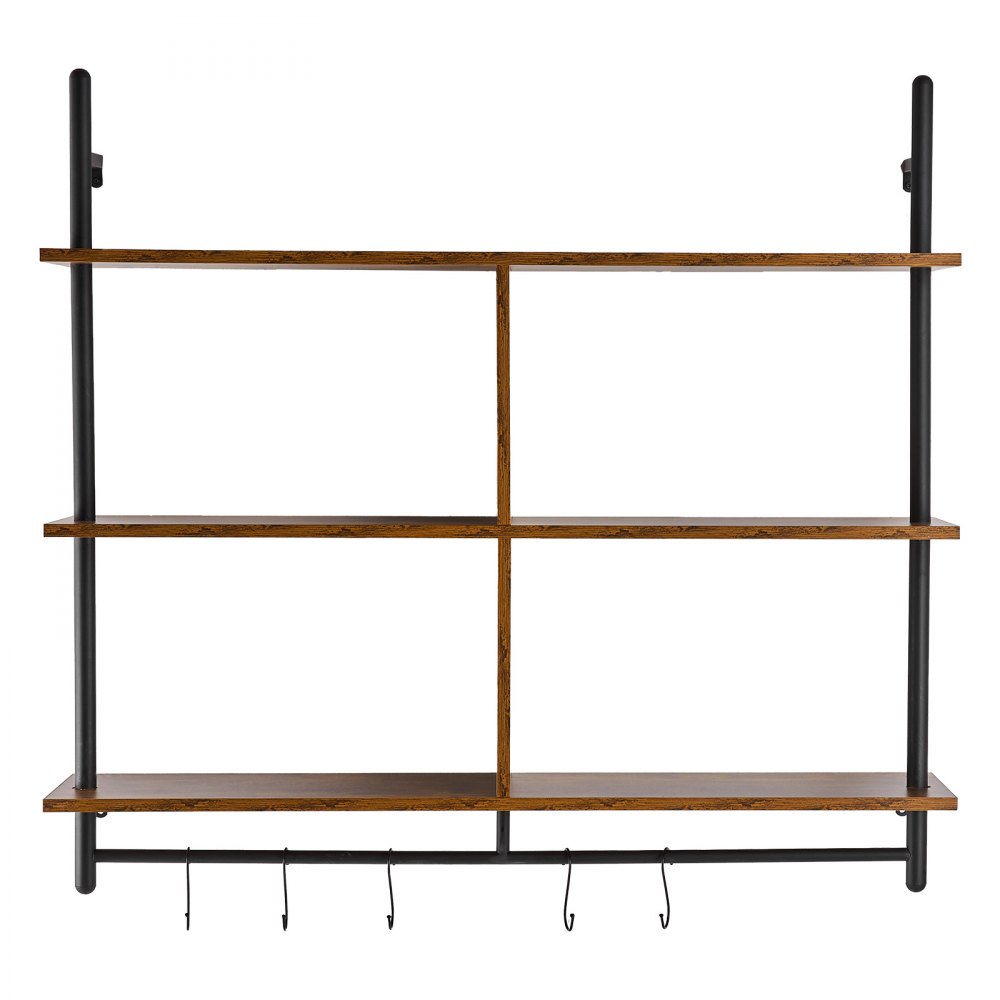VEVOR Industrial Pipe Shelf, 3 Tier 41.5x9.84in, Wall-Mount Floating Rustic Wood Shelves Bracket Display Bookshelf, Storage Rack Sundries Holder for Kitchen Bedroom Bathroom Living Room, Black