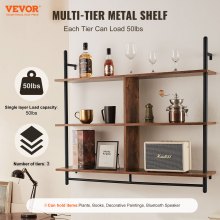 VEVOR Industrial Pipe Shelf 3 Tier 41.5x9.84in Wall-Mount for Kitchen Bedroom