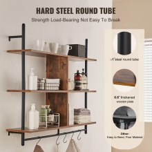 VEVOR Industrial Pipe Shelf 3 Tier 41.5x9.84in Wall-Mount for Kitchen Bedroom