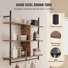 VEVOR Industrial Pipe Shelf 3 Tier 41.5x9.84in Wall-Mount for Kitchen Bedroom