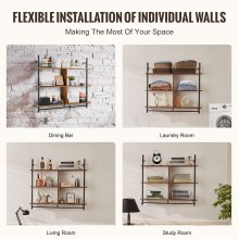 VEVOR Industrial Pipe Shelf 3 Tier 41.5x9.84in Wall-Mount for Kitchen Bedroom