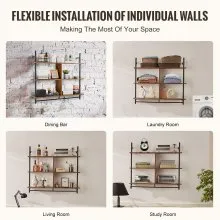 VEVOR Industrial Pipe Shelf 3 Tier 41.5x9.84in Wall-Mount for Kitchen Bedroom