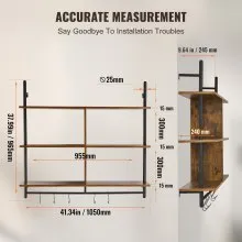 VEVOR Industrial Pipe Shelf 3 Tier 41.5x9.84in Wall-Mount for Kitchen Bedroom