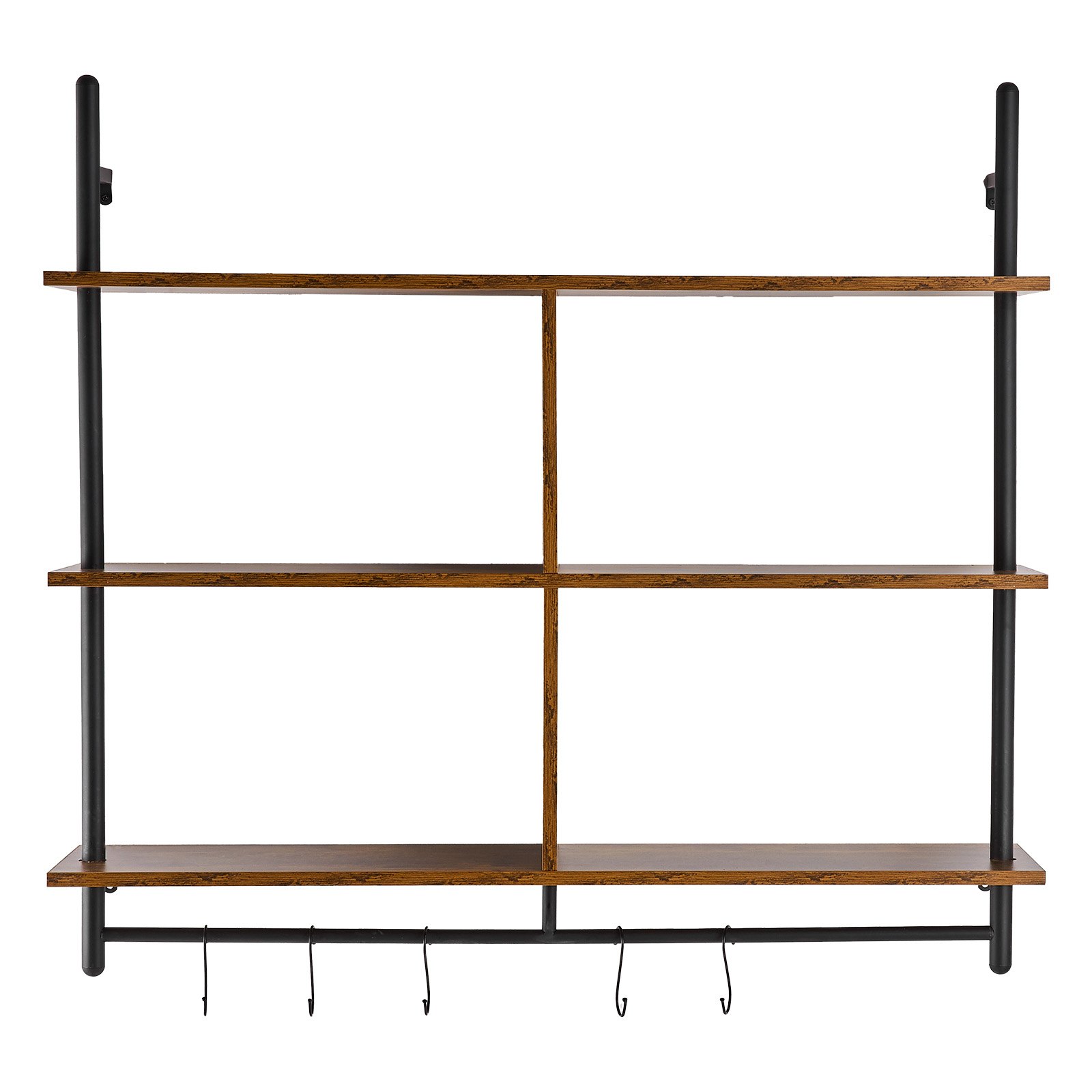 VEVOR Industrial Pipe Shelf, 3 Tier 41.5x9.84in, Wall-Mount Floating Rustic Wood Shelves Bracket Display Bookshelf, Storage Rack Sundries Holder for Kitchen Bedroom Bathroom Living Room, Black