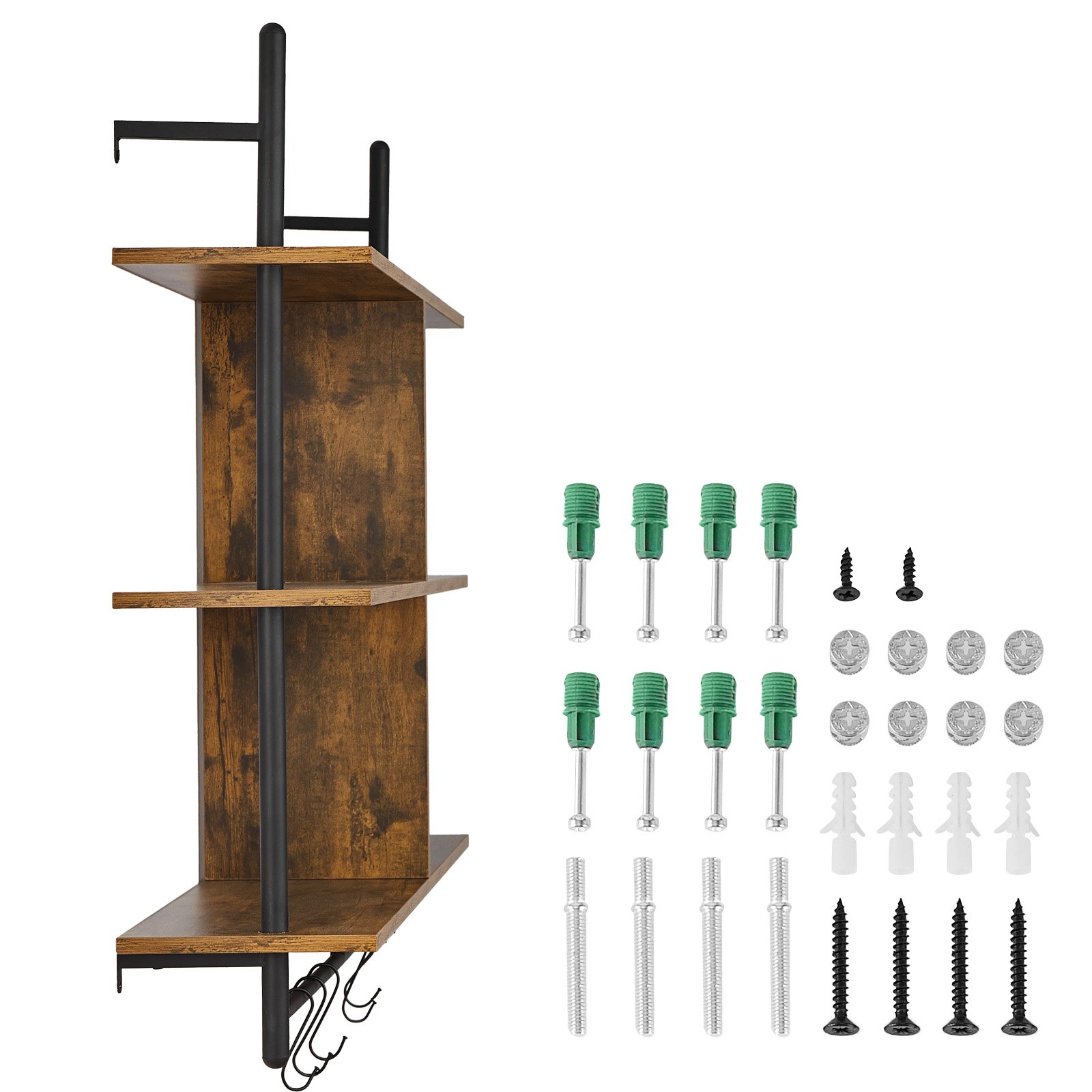 VEVOR Industrial Pipe Shelf, 3 Tier 41.5x9.84in, Wall-Mount Floating Rustic Wood Shelves Bracket Display Bookshelf, Storage Rack Sundries Holder for Kitchen Bedroom Bathroom Living Room, Black