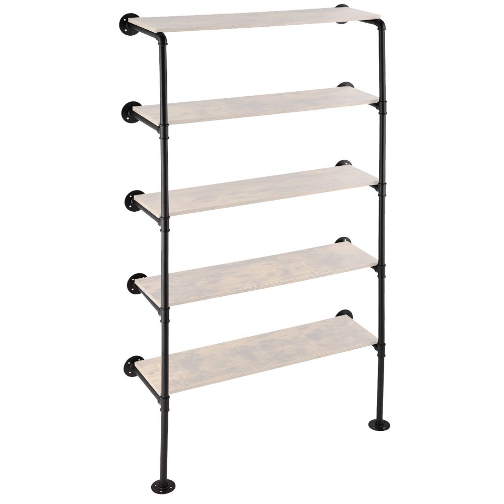 VEVOR Industrial Pipe Shelf, 5 Tier 2PCS, 11.8in Applicable Board Width Wall-Mount Floating Rustic Wood Shelves Bracket Bookshelf,Storage Holder for Kitchen Bedroom Bathroom, (Planks NOT Included)