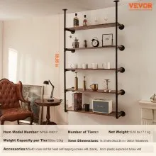 VEVOR Industrial Pipe Shelf 5 Tier 2PCS 11.8in W Wall-Mount Planks NOT Included