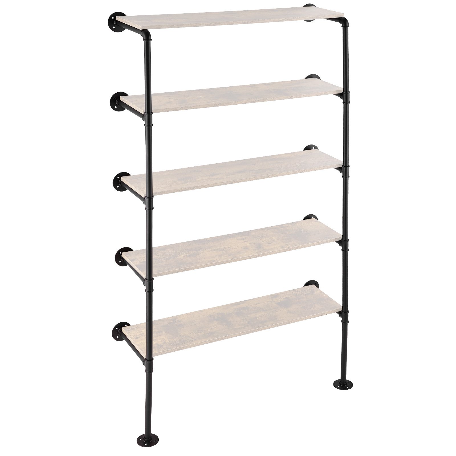 VEVOR Industrial Pipe Shelf, 5 Tier 2PCS, 11.8in Applicable Board Width Wall-Mount Floating Rustic Wood Shelves Bracket Bookshelf,Storage Holder for Kitchen Bedroom Bathroom, (Planks NOT Included)