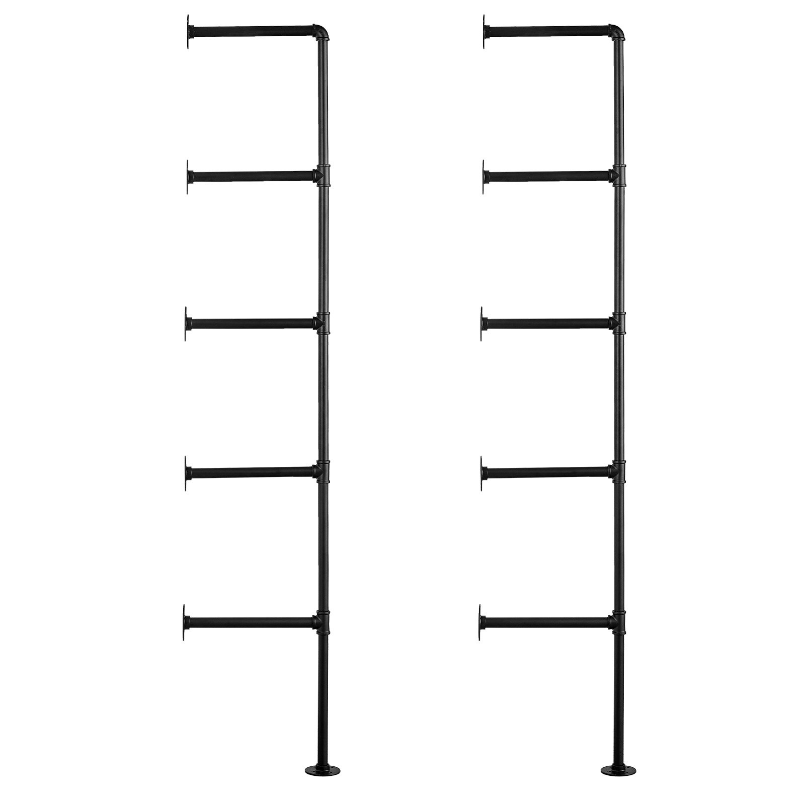 VEVOR Industrial Pipe Shelf, 5 Tier 2PCS, 11.8in Applicable Board Width Wall-Mount Floating Rustic Wood Shelves Bracket Bookshelf,Storage Holder for Kitchen Bedroom Bathroom, (Planks NOT Included)