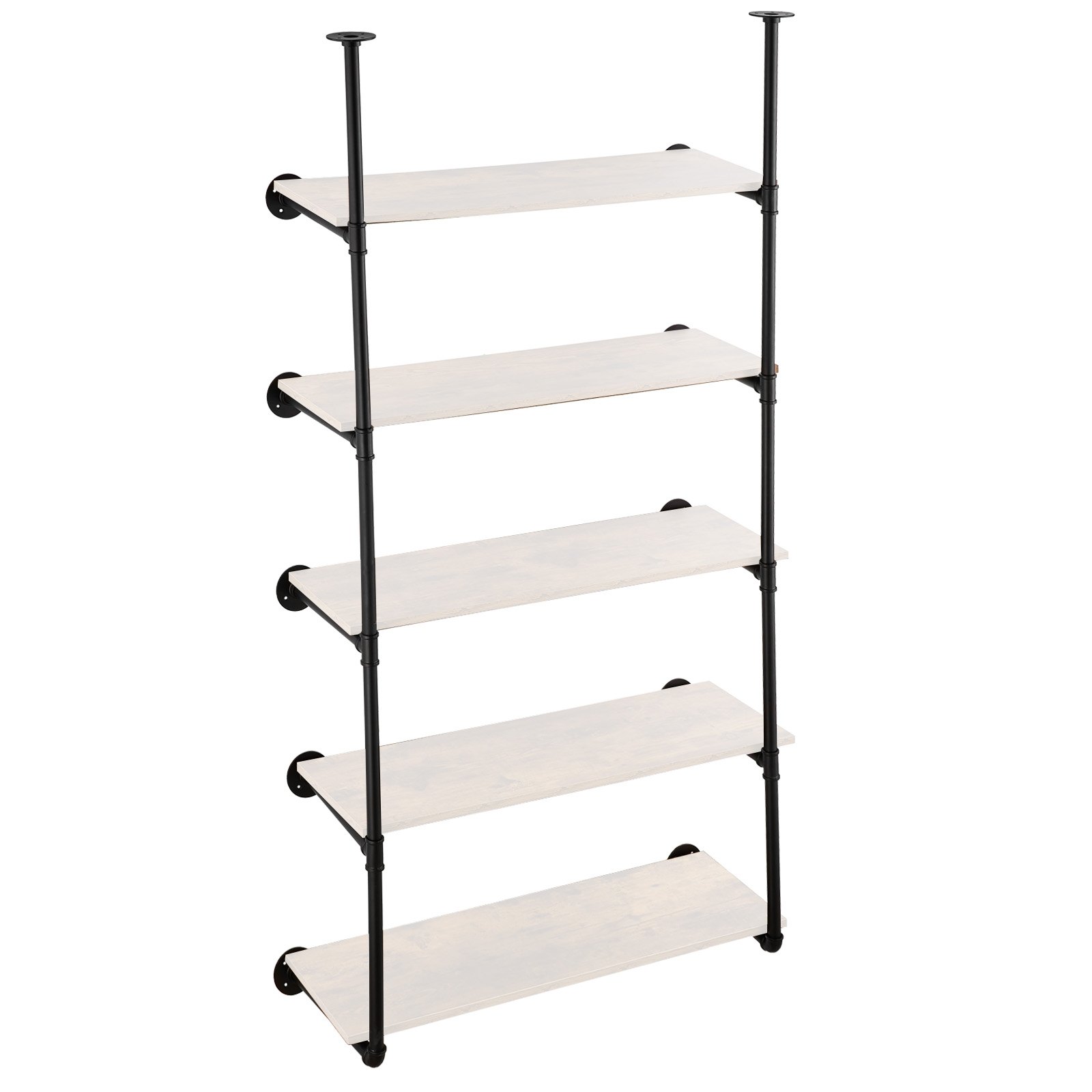 VEVOR Industrial Pipe Shelf, 5 Tier 2PCS, 11.8in Applicable Board Width Wall-Mount Floating Rustic Wood Shelves Bracket Bookshelf,Storage Holder for Kitchen Bedroom Bathroom, (Planks NOT Included)