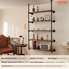 VEVOR Industrial Pipe Shelf 5 Tier 2PCS 9.84in W Wall-Mount Planks NOT Included