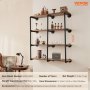 VEVOR Industrial Pipe Shelf 4 Tier 3PCS 11.8in W Wall-Mount Planks NOT Included