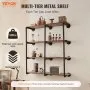 VEVOR Industrial Pipe Shelf, 4 Tier 3PCS, 11.8in Applicable Board Width Wall-Mount Floating Rustic Wood Shelves Bracket Bookshelf,Storage Holder for Kitchen Bedroom Bathroom, (Planks NOT Included)