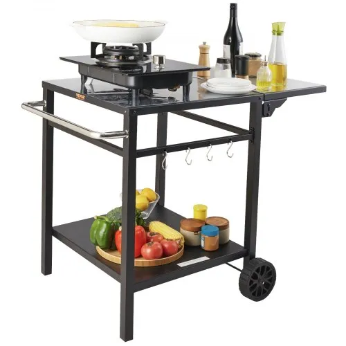 TECSPACE Chariot De Cuisine 3 Étagères Noir – Table D'Appoint Extérieure Avec Roulettes